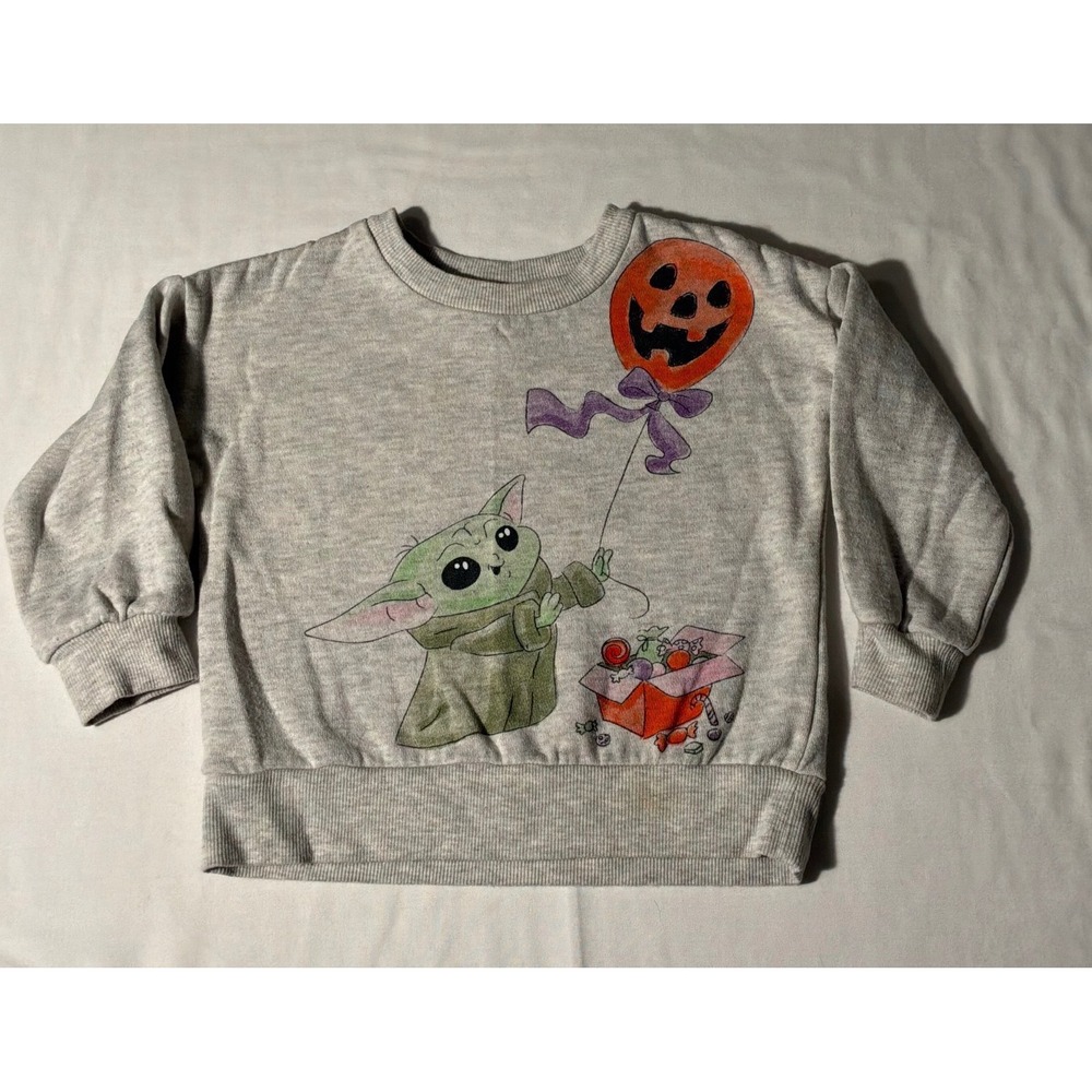 Star Wars Grogu Halloween Sweatshirt Toddler 2T Gray Baby Yoda The Child Fleece